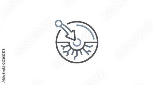 Minimalist blue halftone arrow and circle geometric pattern