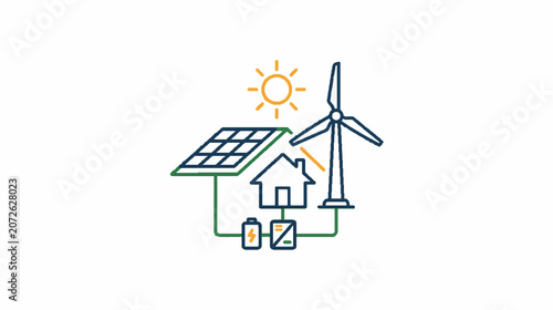 Renewable Energy Wind Turbine and Solar Panel Dotted Icons
