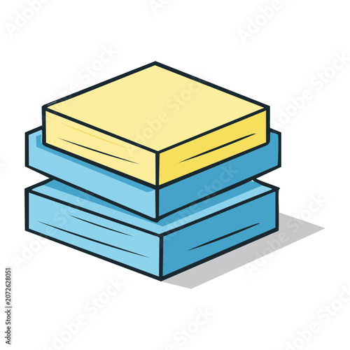 Isometric stack of two blue boxes and one yellow box