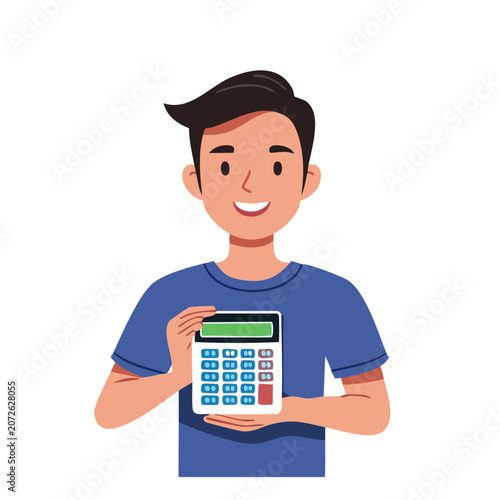 Man holding calculator, flat vector illustration