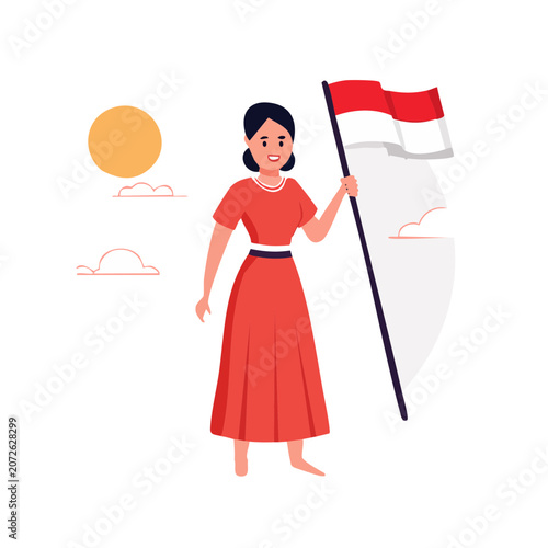 Woman holding national flag in flat illustration style