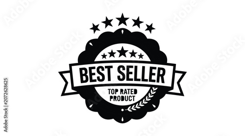 Fotografía seller badge with stars and laurel black silhouette