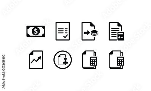 Finance and accounting icons money document calculator.