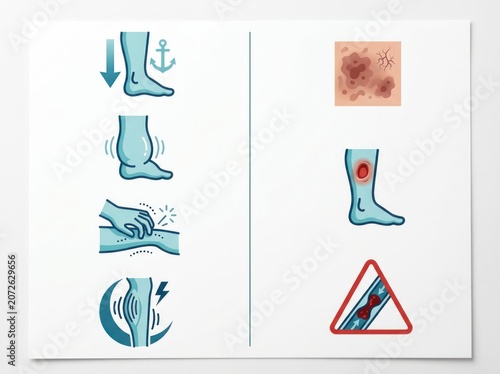 Medical illustration of ankle pain symptoms and warning signs for injury prevention and awareness
