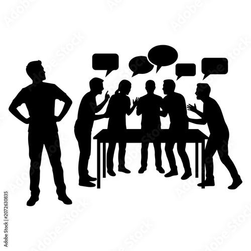 Konstfotografi Leader observing a group of people in heated argument silhouette illustration