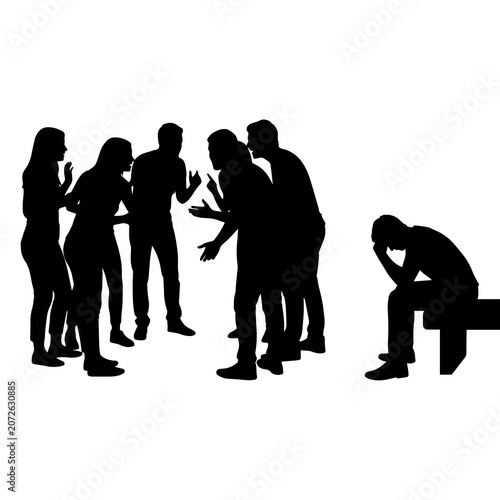 Foto Silhouette of a man sitting alone while a group is arguing with conflict