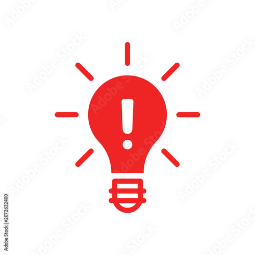 red light bulb like inefficient energy icon. flat simple trend modern non efficient logotype design element isolated on white background. concept of think outside the box or did you know badge