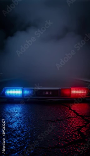 Police Lights Reflecting on Wet Asphalt Crime Scene Investigation