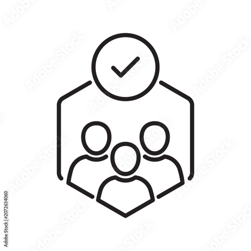 effective teamwork icon with black thin line group. simple trend linear logotype graphic web stroke design element isolated on white. concept of policy safety or protection and leader meeting symbol