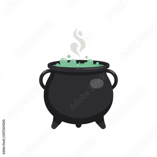 Quadro su tela A black witch cauldron with bubbling green potion and rising steam isolated on a