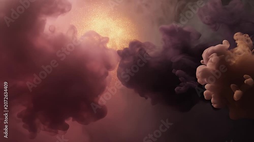 Abstract Ink Clouds Swirling in Water with Vibrant Colors and Dynamic Movement.