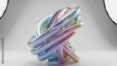 Abstract 3D Rendered Iridescent Glass Knot Sculpture with Dynamic Lighting.