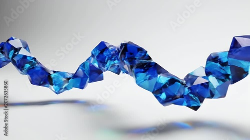 Abstract Blue Crystal Wave Flowing on White Background, Dynamic Geometric Pattern.