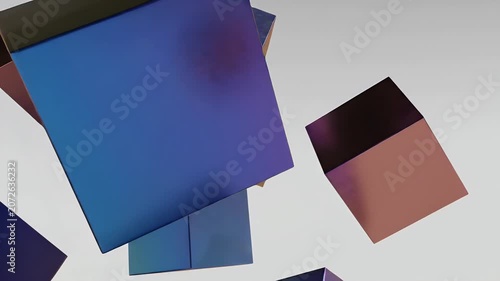 Abstract 3D Render of Floating Metallic Cubes in a Dynamic Arrangement.