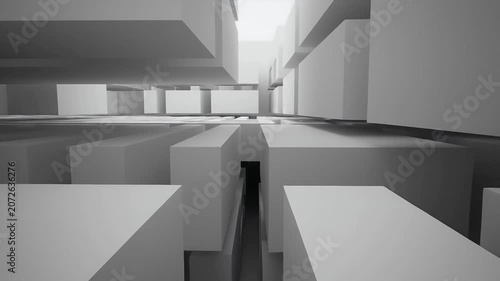 Abstract White Labyrinth Maze with Geometric Shapes and Modern Architecture.