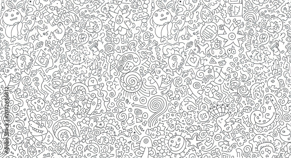 Obraz premium Abstract doodle art background design with whimsical line elements