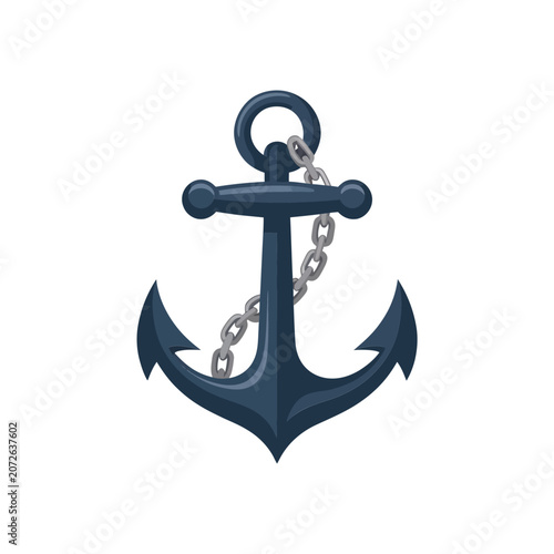 Fotografía Classic navy blue ship anchor with metal chain isolated on white background, for