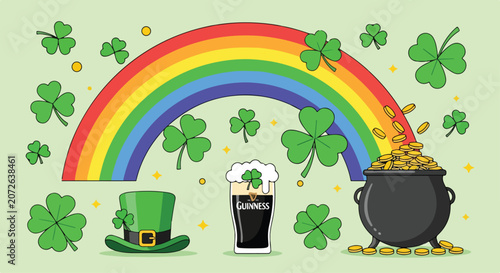 A vibrant rainbow with a pot of gold