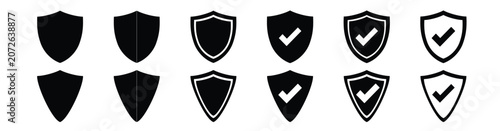 Photos A collection of shield protection icons featuring various shield shapes with check marks and outline styles