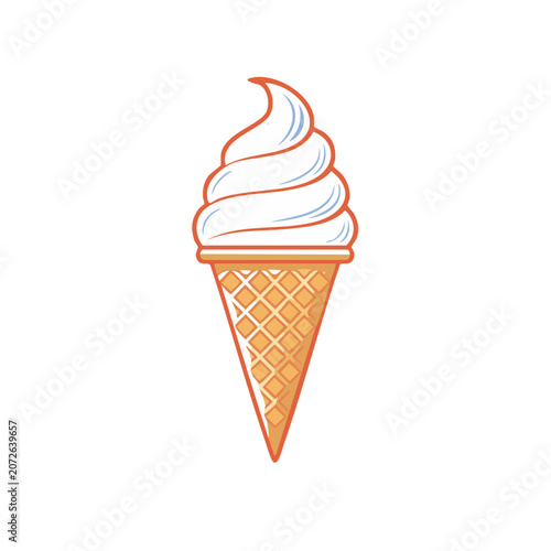 Soft Serve Ice Cream in Waffle Cone Vector Illustration