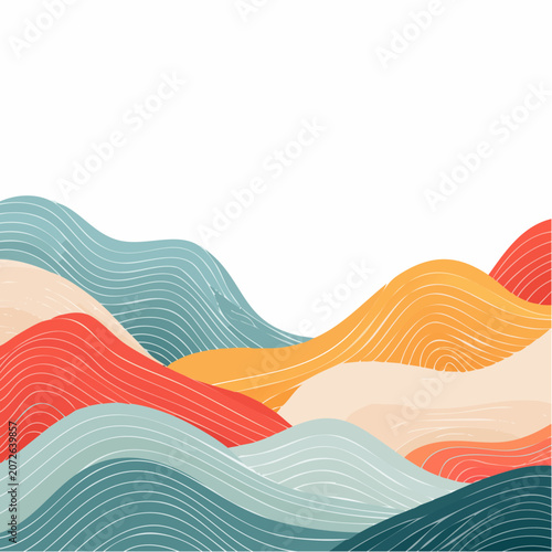 Abstract Wavy Landscape with Pastel Colors and Stripes
