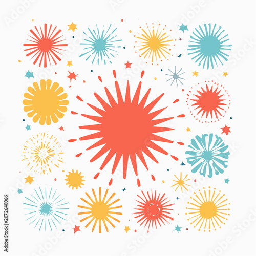 Colorful Abstract Fireworks and Stars Illustration