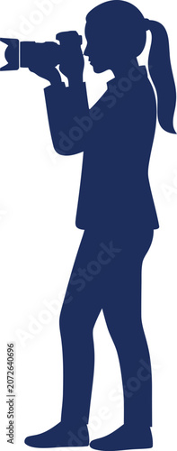 Canvas-taulu Female photographer silhouette with dslr camera professional visual communicatio