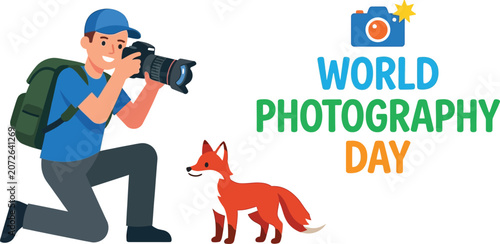 Fotografía World photography day illustration photographer with fox and camera icon