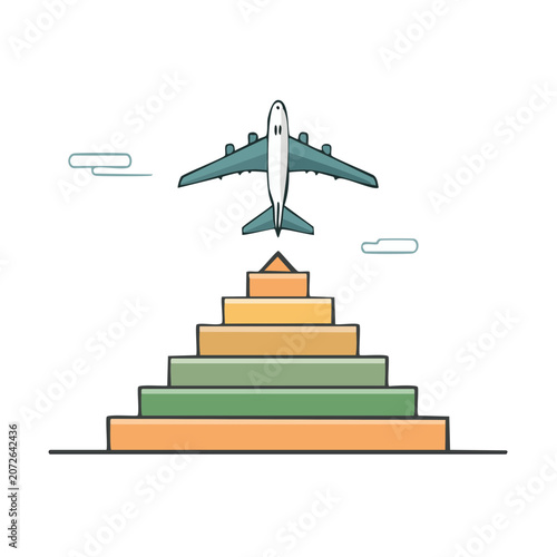 Flat vector illustration of a rocket on launchpad