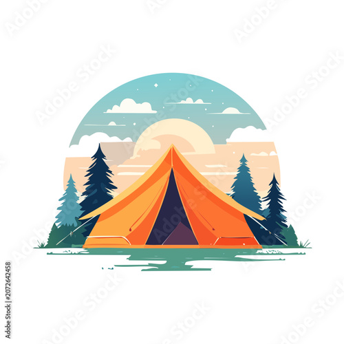 Flat vector illustration of a volcano erupting