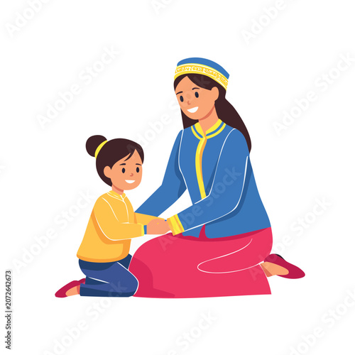 Mother and child sitting with kite illustration
