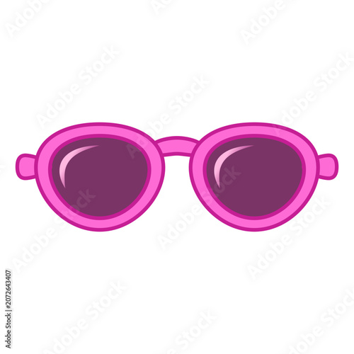 Cute sunglasses vector set, pink round sun glasses cartoon illustration, isolated summer fashion eyewear elements