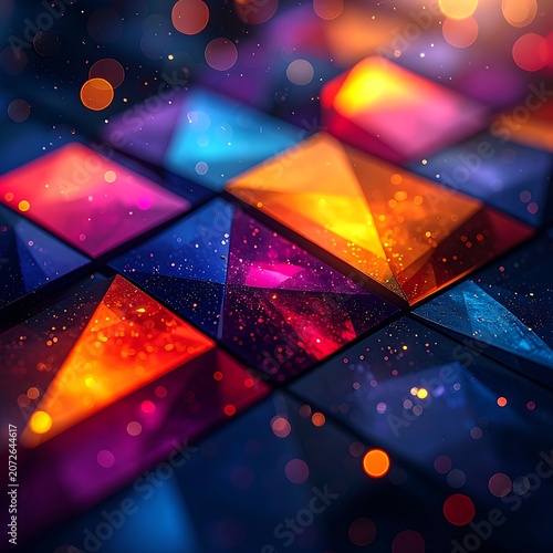 Vibrant colorful geometric shapes pattern background.