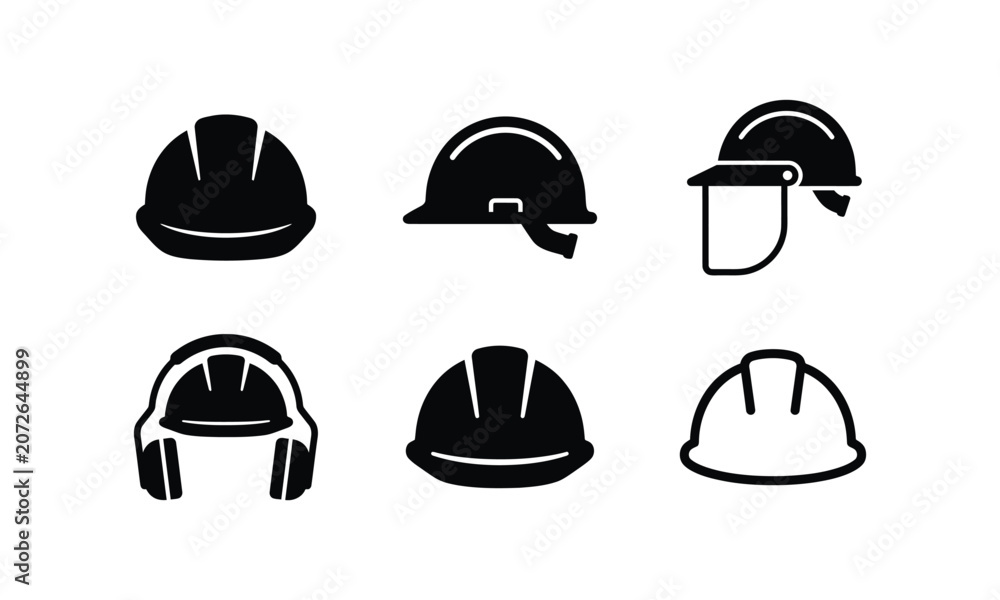 Fototapeta premium Hard hat helmet safety work protective headwear vector icons.