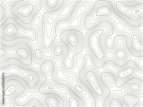 Fotografie A detailed topographic map design featuring intricate black contour lines on a w