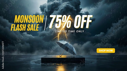 Monsoon flash sale 75 percent off limited time only ad with discount, promotion