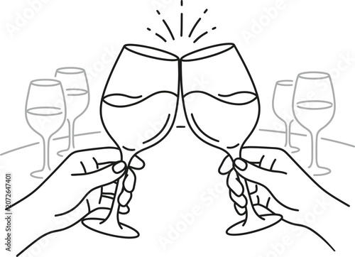 Wine toast celebration line art illustration isolated vector