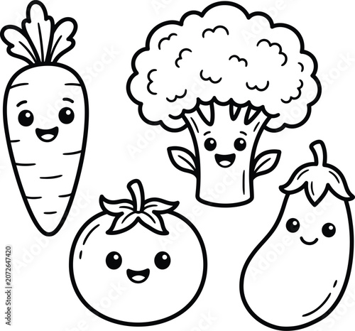 Cute vegetable character doodle collection isolated vector