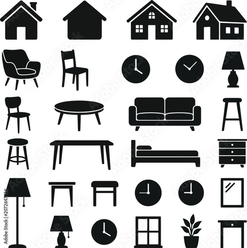 Home furniture household icon collection isolated vector