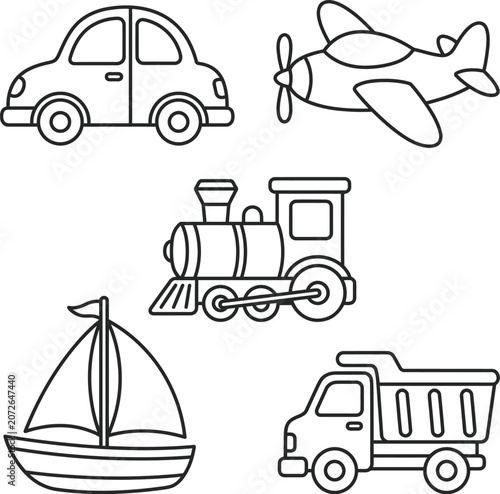 Transportation vehicle outline icon collection isolated vector