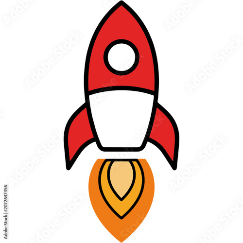 Red rocket with flame flat vector illustration