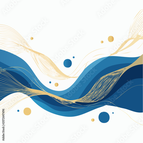 Abstract Blue and Gold Waves with Circles