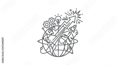 Global business growth and innovative startup success icon.