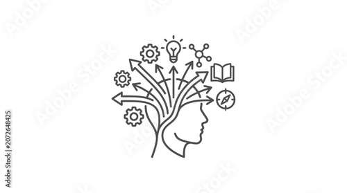 Foto Human profile icon with radiating innovation and learning symbols