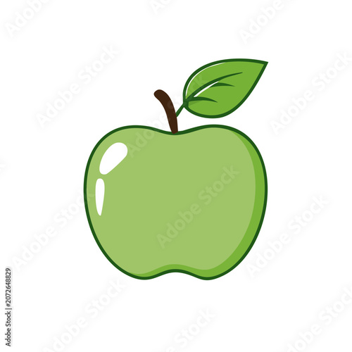 Green Apple with Leaf Vector Illustration