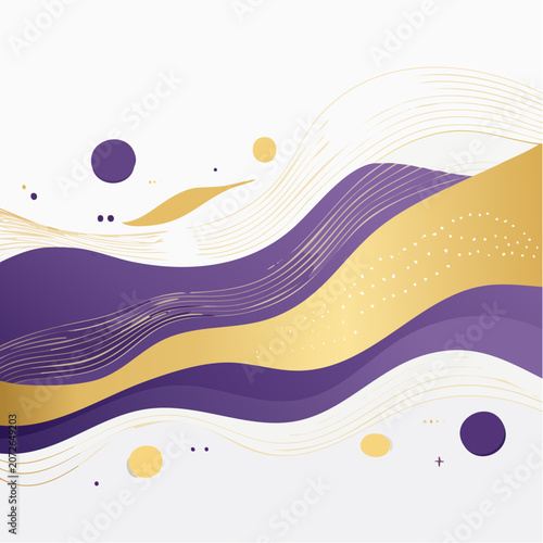 Abstract flowing waves with purple and gold colors