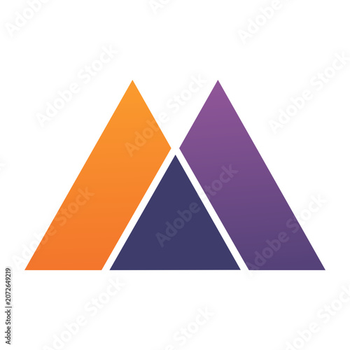 Abstract geometric mountain shape with orange, purple, and blue