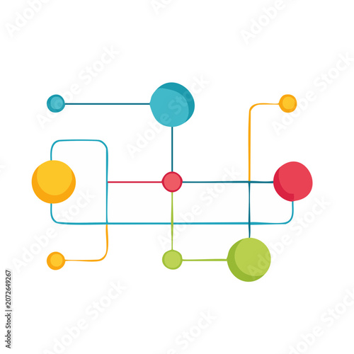Abstract network diagram with colorful nodes and connections