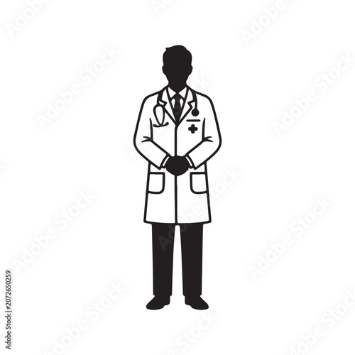 Simple black doctor man silhouette icon vector illustration on white background