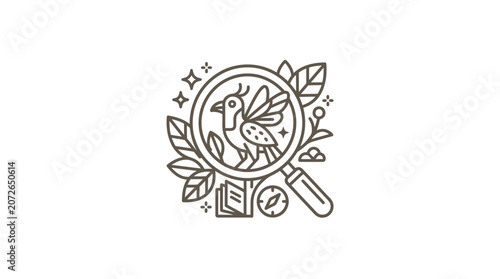 Ornithology and bird watching nature observation icon.